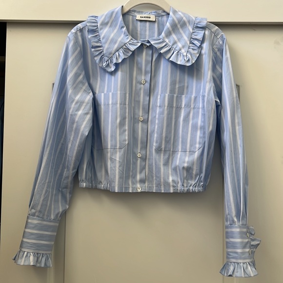 Sandro Ravenne Cropped Dress Shirt in Blue - Picture 3 of 9